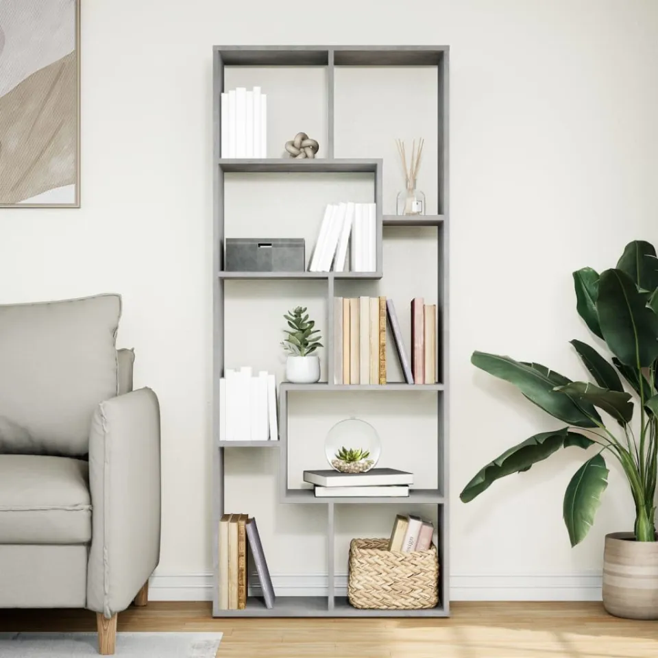 vidaXL Kamerscherm / boekenkast 67x25x161,5 cm bewerkt hout betongrijs grijs, foto 2