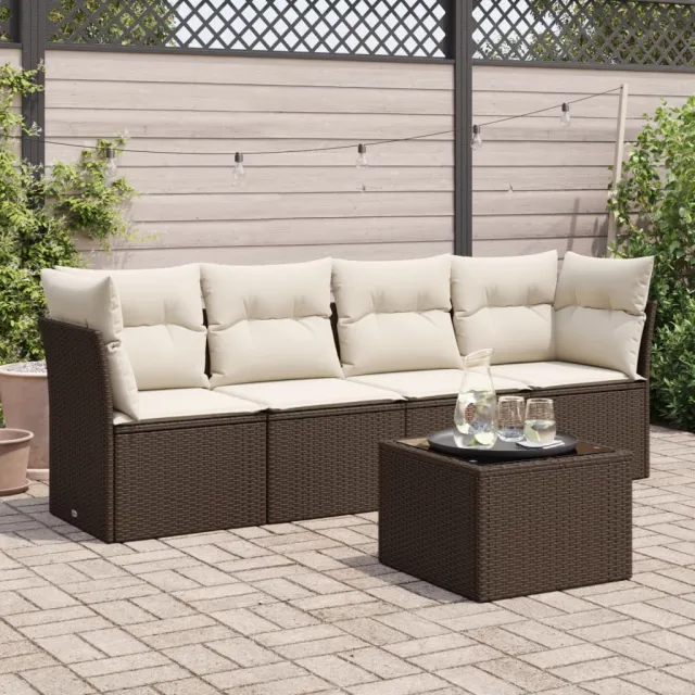 vidaXL 5-delige Loungeset met kussens poly rattan zwart, foto 2