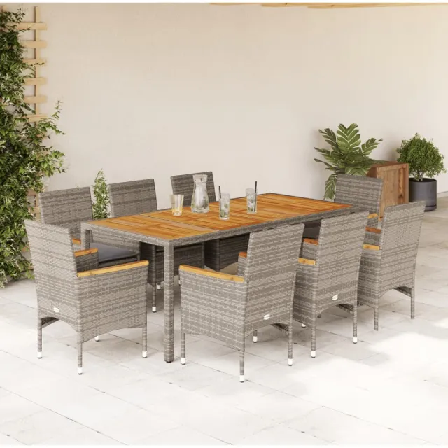 vidaXL 9-delige Tuinset met kussens poly rattan en acaciahout grijs, foto 2