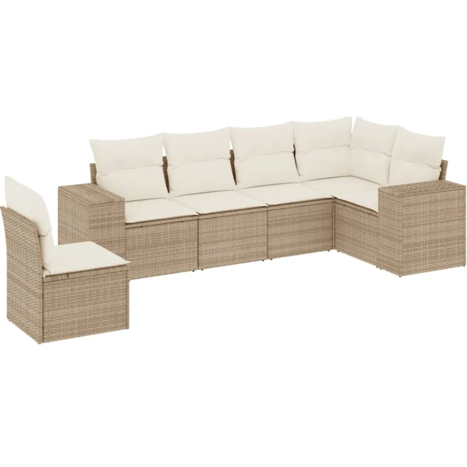vidaXL 6-delige Loungeset met kussens poly rattan beige, foto 3