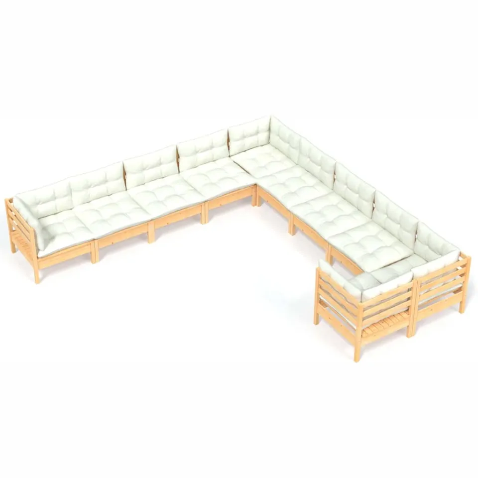 vidaXL 10-delige Loungeset met crèmekleurige kussens grenenhout, foto 4
