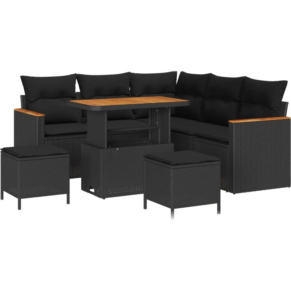 vidaXL Tuinbankenset 8 st Zwart poly rattan, foto 3