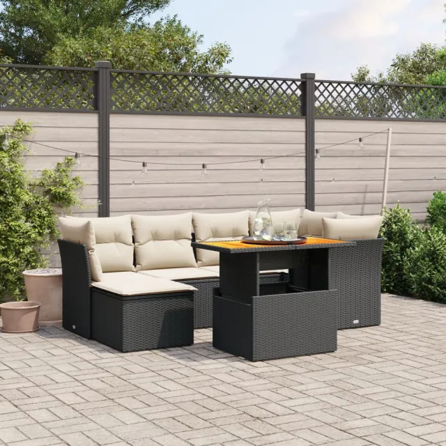 vidaXL 7-delige Loungeset met kussens poly rattan zwart, foto 2