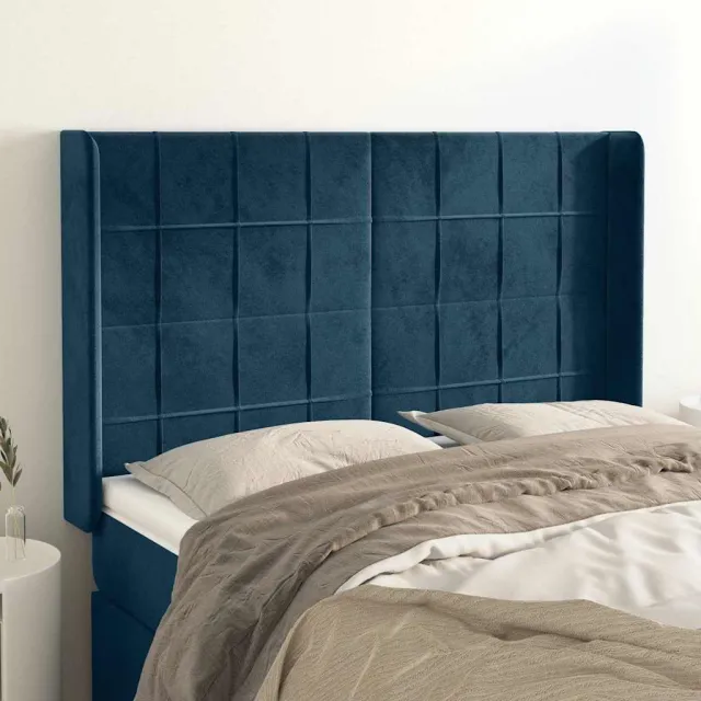 vidaXL Hoofdbord met randen 147x16x118/128 cm fluweel donkerblauw blauw
