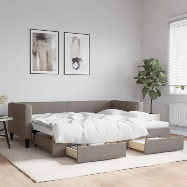 vidaXL Slaapbank met onderschuifbed en lades 90x200 cm stof taupe