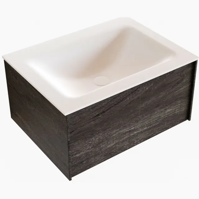 Boss & Wessing Badkamermeubel BWS Madrid Dark Brown 60x45x30 cm Mat Witte Solid Surface Wastafel (0 kraangaten)