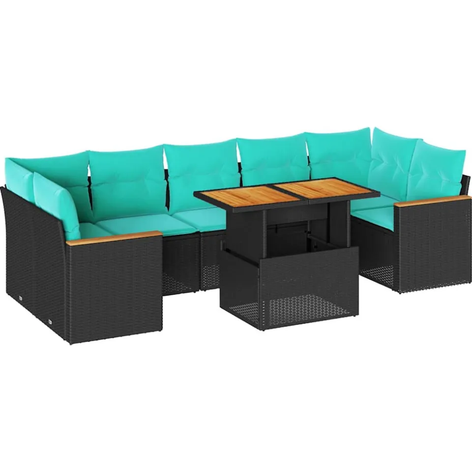 vidaXL 8-delige Loungeset met kussens poly rattan zwart