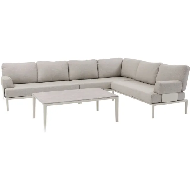 AVH-Collectie Hong Kong hoek loungeset 4 delig aluminium latte zand Zand / Latte / Linen