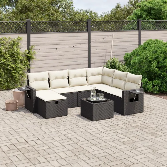 vidaXL 8-delige Loungeset met kussens poly rattan zwart, foto 2