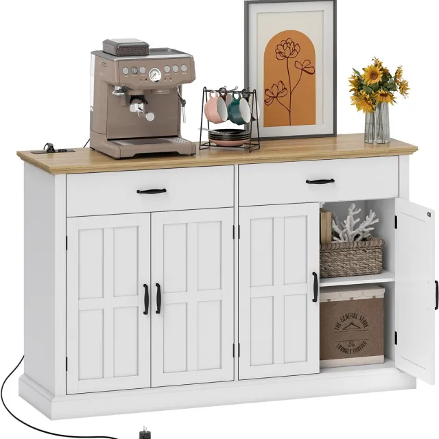 Homcom Dressoir - MDF - 140x40x91,5cm - Wit Eikenhoutkleur