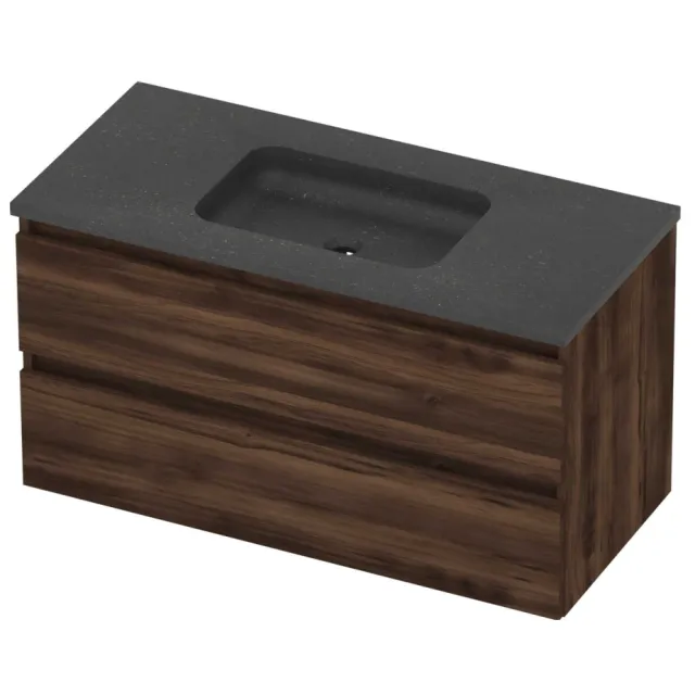 Basic-Line Rocky 46 Badmeubelset Hardsteen Zonder Kraangat 100x46x54 cm Barista Oak Blue Stone Grijs