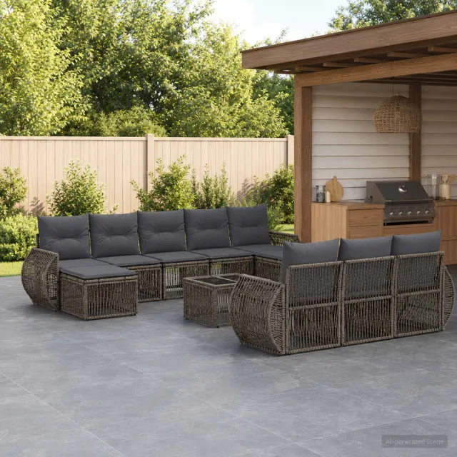 vidaXL Tuinbankenset 11 st Grijs en Donkergrijs poly rattan, foto 2