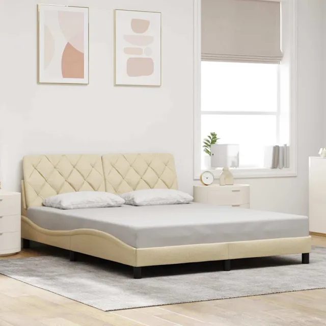 vidaXL Bedframe zonder matras stof crèmekleurig 160x200 cm
