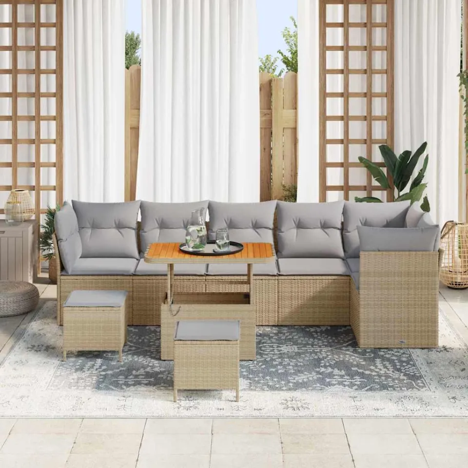 vidaXL Tuinbankenset 8 st Beige poly rattan, foto 3