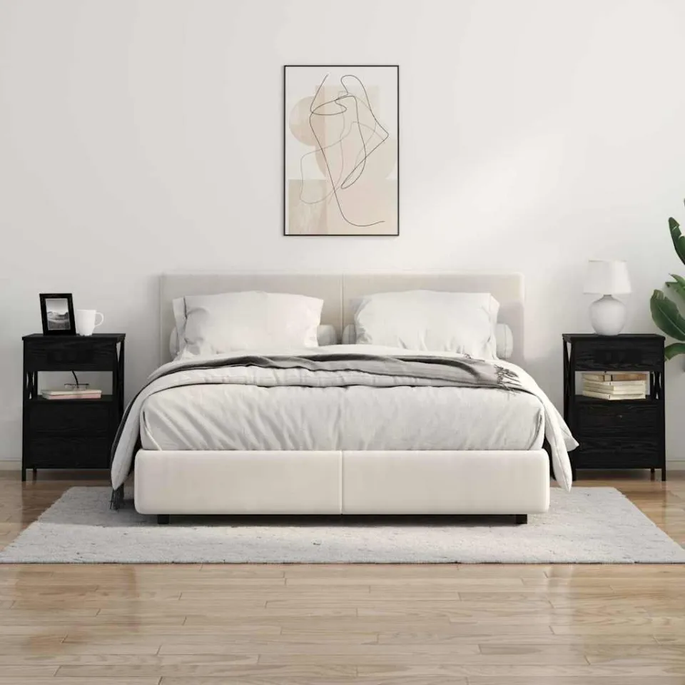 vidaXL Nachtkastje Zwart Eiken 40 x 31 x 60 cm Bewerkt hout, foto 3