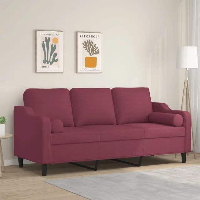 vidaXL Driezitsbank met sierkussens 180 cm stof wijnrood