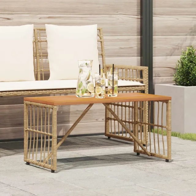 vidaXL Buiten Tafel Naturel 80 x 40 x 40 cm Staal en Poly Rattan, foto 2