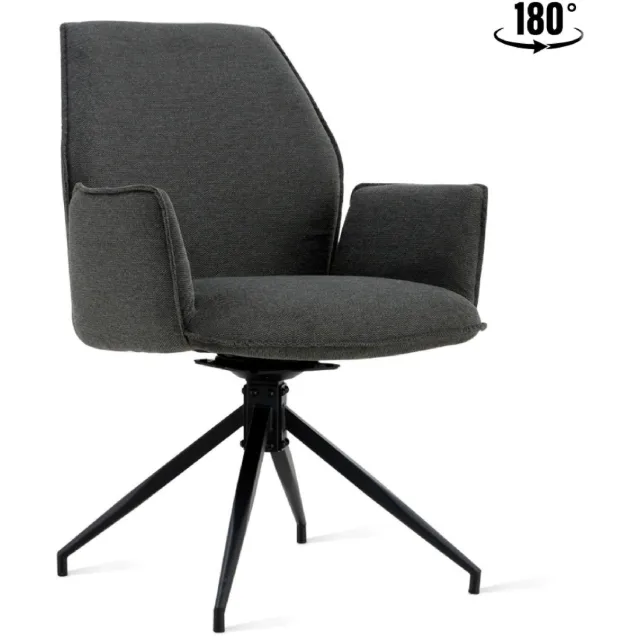 Nest of Nora Set van 2 - Nest of Nora Draaibare eetkamerstoelen met armleuning Emmy - Antraciet linnen kuipstoelen