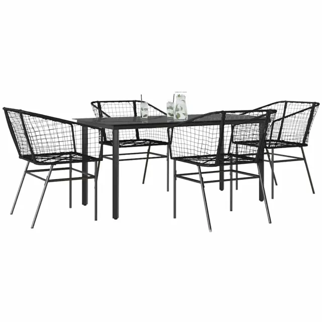 vidaXL 5-delige Tuinset poly rattan glas zwart