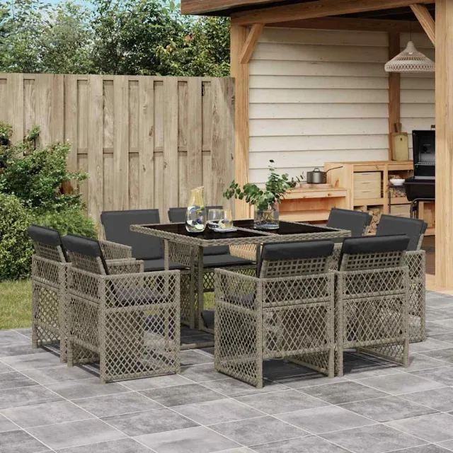 vidaXL 9-delige Tuinset met kussens poly rattan grijs, foto 2