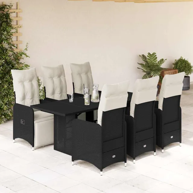 vidaXL 7-delige Bistroset met kussens poly rattan zwart, foto 2