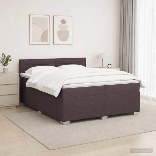 vidaXL Boxspring Bed met Matras en LED Donkerbruin 200 x 200 cm Stof