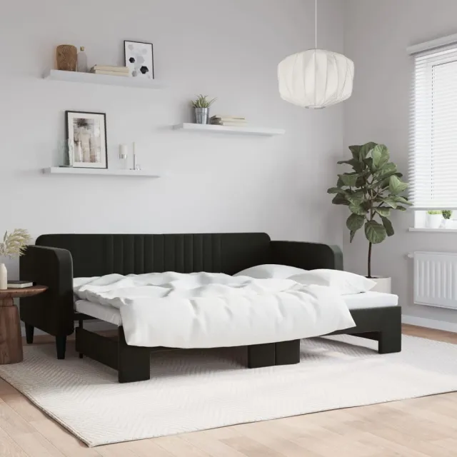 vidaXL Slaapbank met onderschuifbed 80x200 cm fluweel zwart