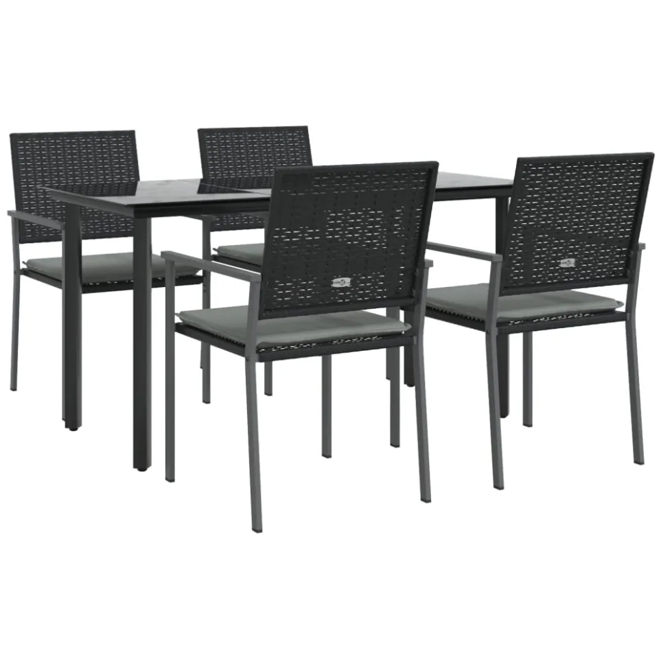 vidaXL 5-delige Tuinset met kussens poly rattan en staal Zwart