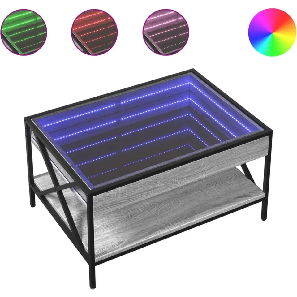 vidaXL Salontafel met Infinity LED 70x50x38 cm grijs sonoma eikenkleur, foto 3