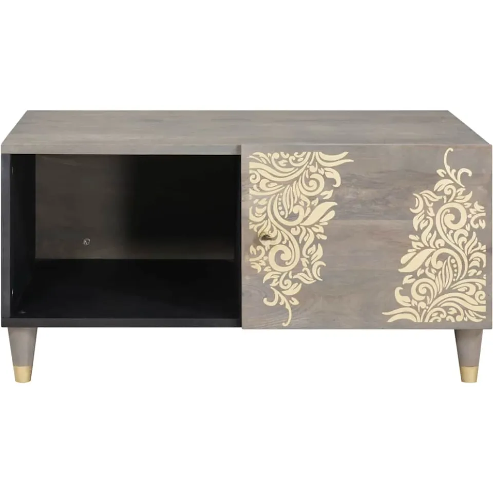 vidaXL Salontafel Grijs 80 x 50 x 40 cm Massief Mango Hout, foto 3
