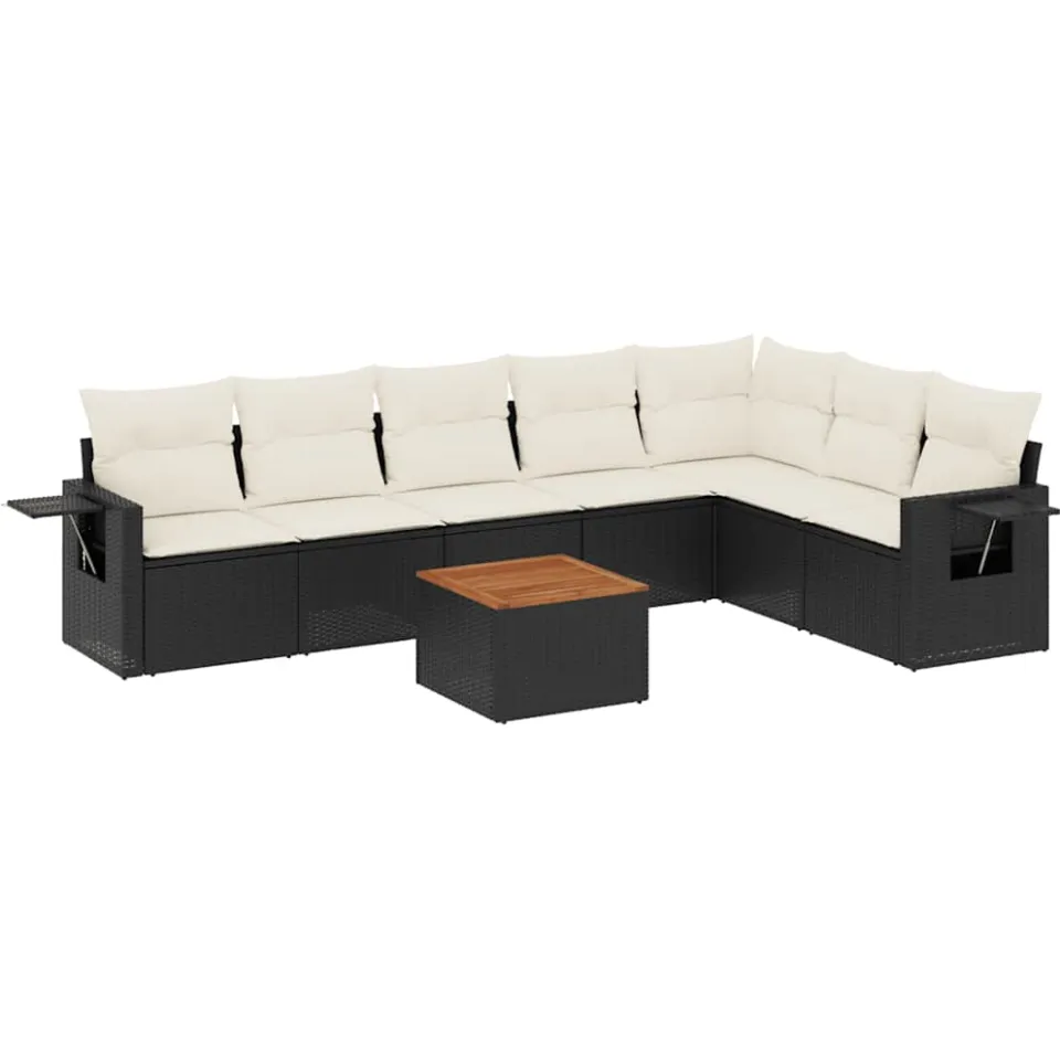 vidaXL 8-delige Loungeset met kussens poly rattan zwart