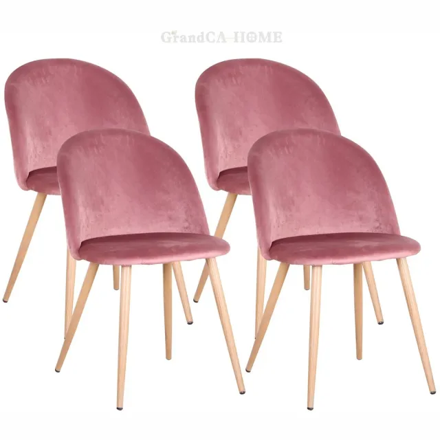 VILIMA Stoelen - Set van 4 eetkamerstoelen - Fluwelen stoelen - Metalen poten - Comfortabele stoel - Zacht - 43x47,5x80 cm Roze