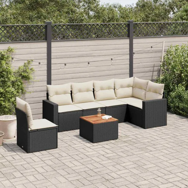 vidaXL 7-delige Loungeset met kussens poly rattan zwart, foto 2