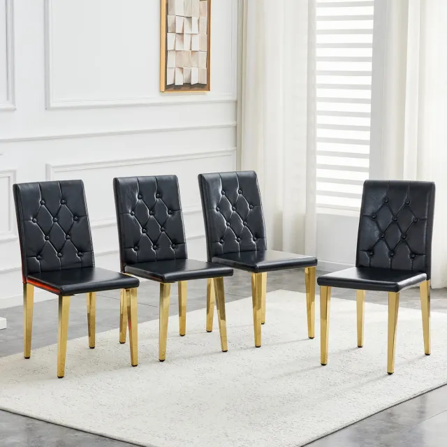 DESMIU Eetkamerstoel Set Van 4 - Zwart Goud - Gecapitonneerde Rugleuning En Zachte Zitting - Voor Eetkamer En Horeca - Kunstleer