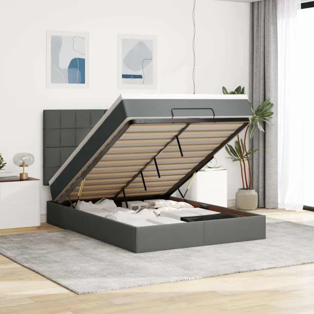 vidaXL Ottoman bed met matras 140x190cm stof donkergrijs grijs