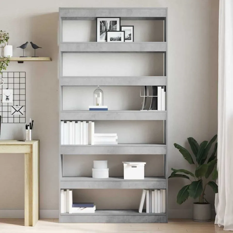 vidaXL Boekenkast 6-laags 100 x 30 x 198 cm Bewerkt hout Beton Grijs, foto 4