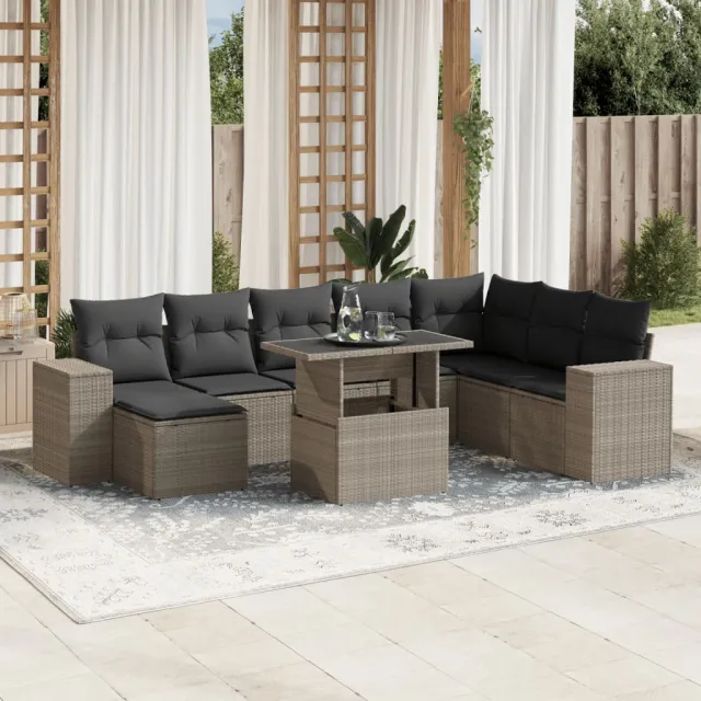 vidaXL 9-delige Loungeset met kussens poly rattan lichtgrijs grijs, foto 2