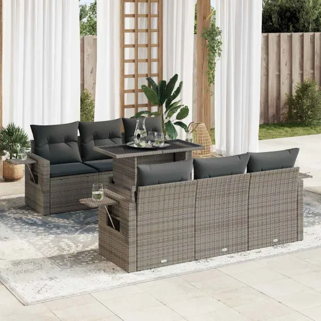 vidaXL 7-delige Loungeset met kussens poly rattan acacia grijs, foto 2