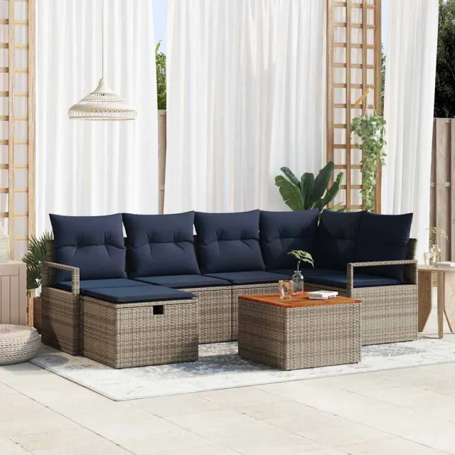 vidaXL Tuinbankenset 7 st Grijs poly rattan, foto 2
