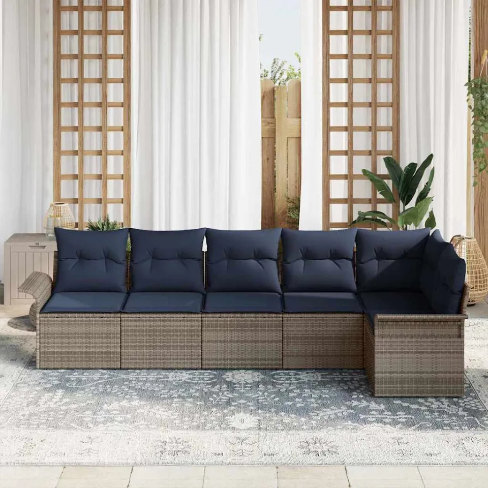 vidaXL Tuin Sofa Set 6 st Grijs poly rattan, foto 3