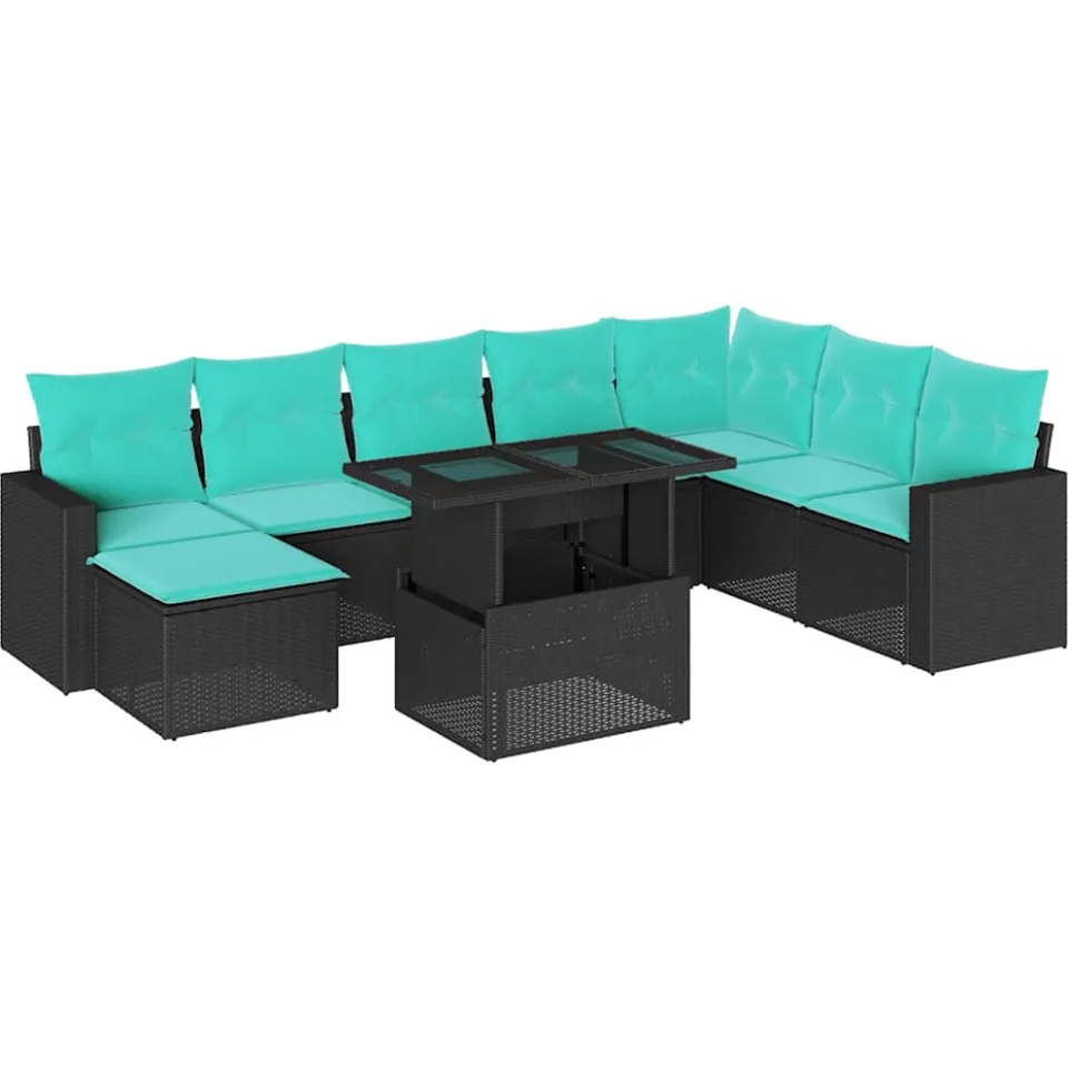 vidaXL 9-delige tuinbankset met kussens van zwart polyrotan, foto 3