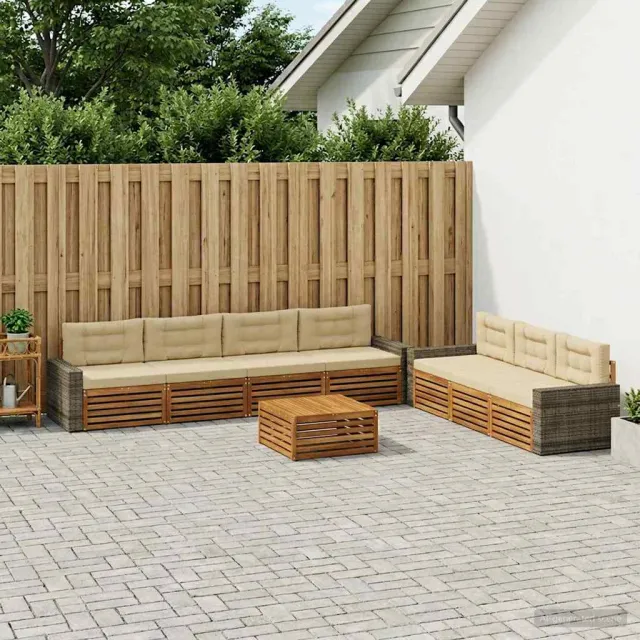 vidaXL Buiten bankenset 8 st 7-zits Natuurlijk en Beige Bruin