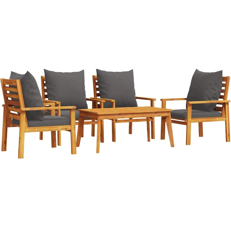 vidaXL 5-delige Loungeset met kussens massief acaciahout bruin, foto 3