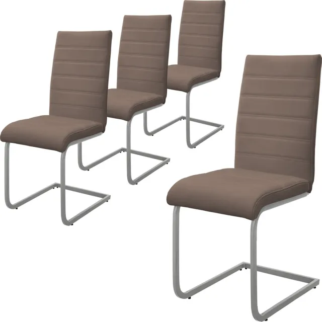 ml-design eetkamerstoelen set van 4 bruin schommelstoel sledestoel met hoge rugleuning, ergonomische keukenstoelen van kunstleer & metaal, moderne gestoffeerde stoel voor eettafel & woonkamer