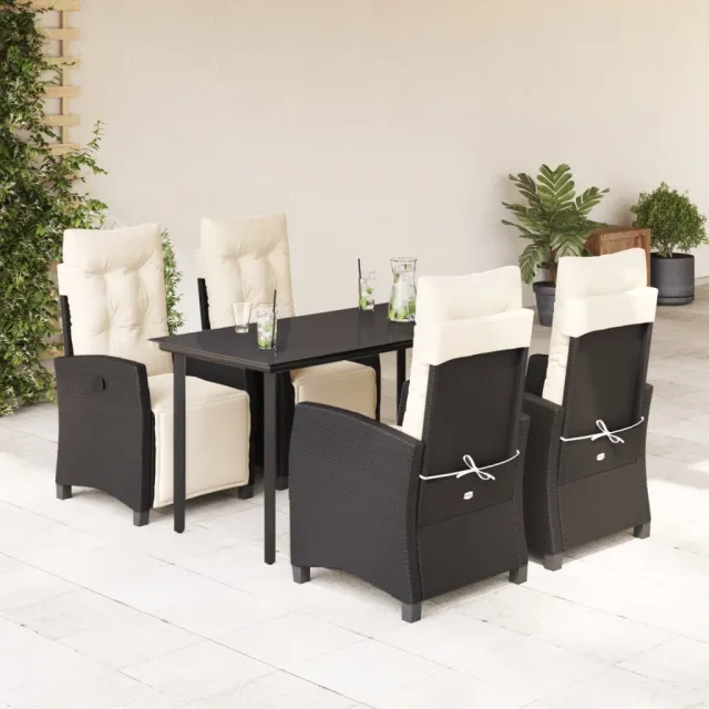 vidaXL 5-delige Tuinset met kussens poly rattan zwart, foto 2