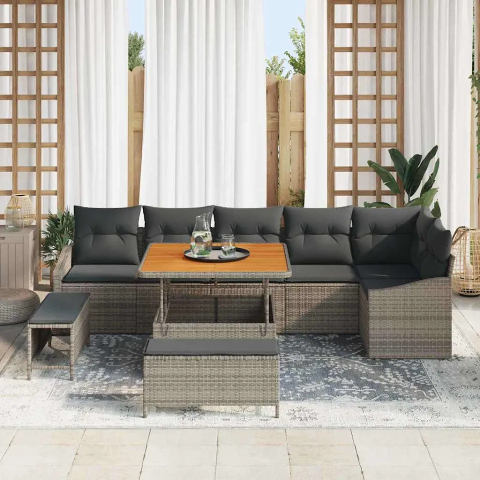 vidaXL Tuinbankenset 9 st Grijs poly rattan, foto 3