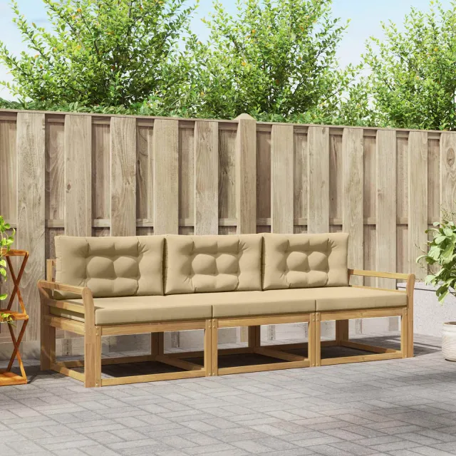 vidaXL Buiten bankenset 3 st Wit en Beige Polyester