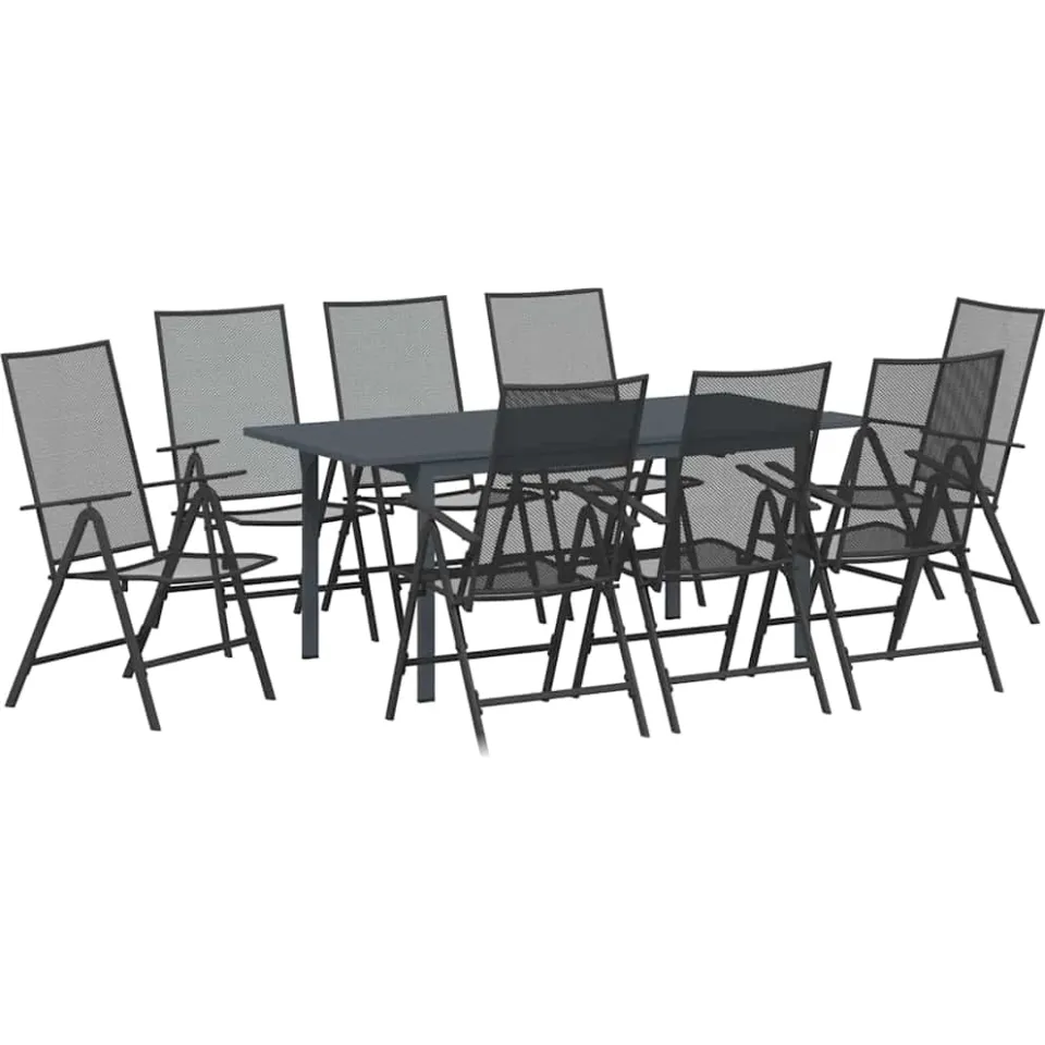 vidaXL Tuin eettafelset 9 st Antraciet Poedercoating staal Anthraciet