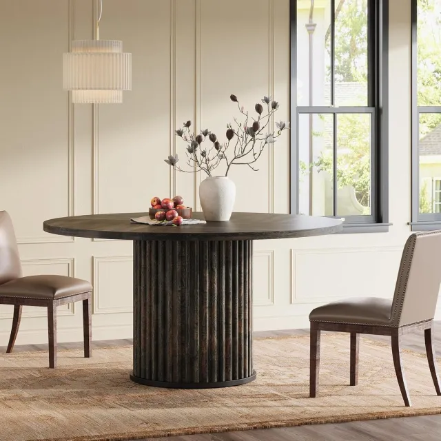 Tribesigns Ronde Eettafel voor 4 personen - Eettafel met Metalen Onderstel - 120cm Ronde Keukentafel - Industrieel - Grijs - 120 x 120 x 76.5 cm