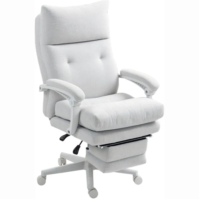Clruro Bureaustoel - Ergonomische Computerstoel met Lendensteun - Linnenlook - Crèmewit Roomwit